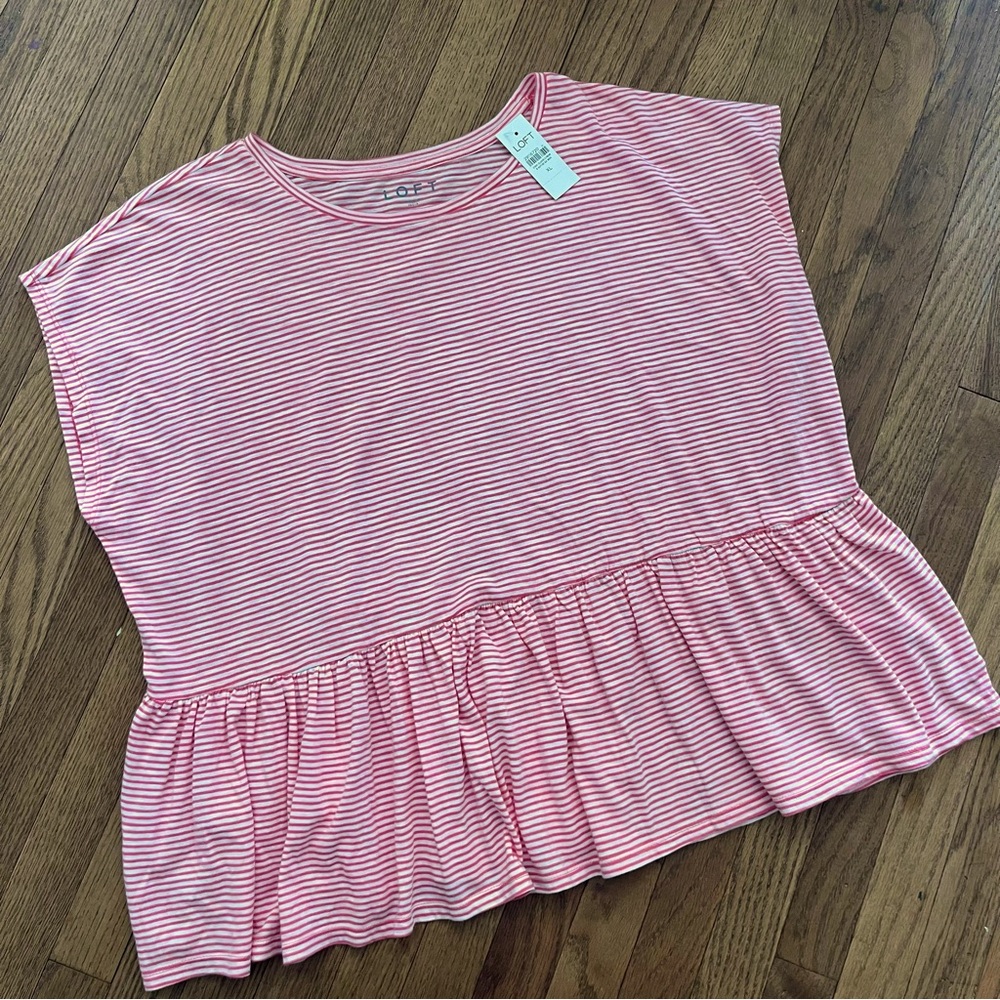 LOFT Striped Sleeveless Top Ruffled Hem Relaxed Fit Size XL